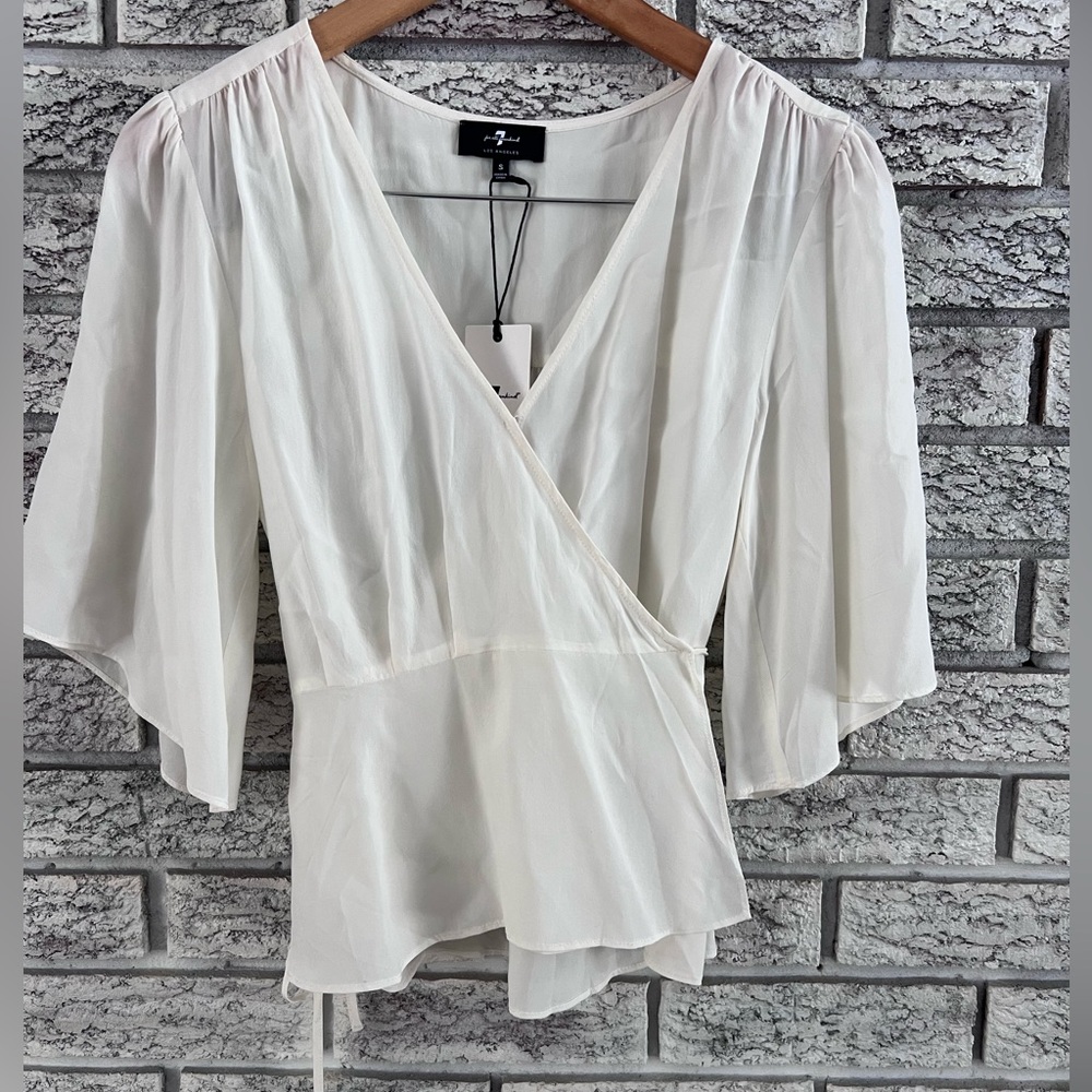 7 For All Mankind Ivory Wrap Blouse